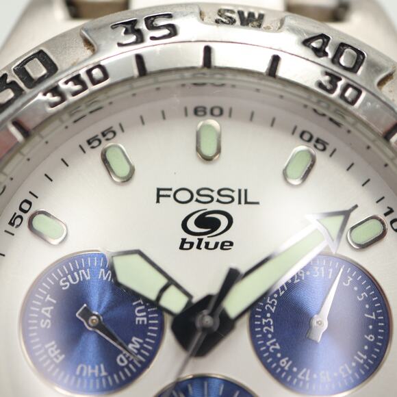 Fossil Blue Panda 40mm Watch 24 Hour Calendar Steel Bracelet BQ8775 New Battery - Picture 7 of 12